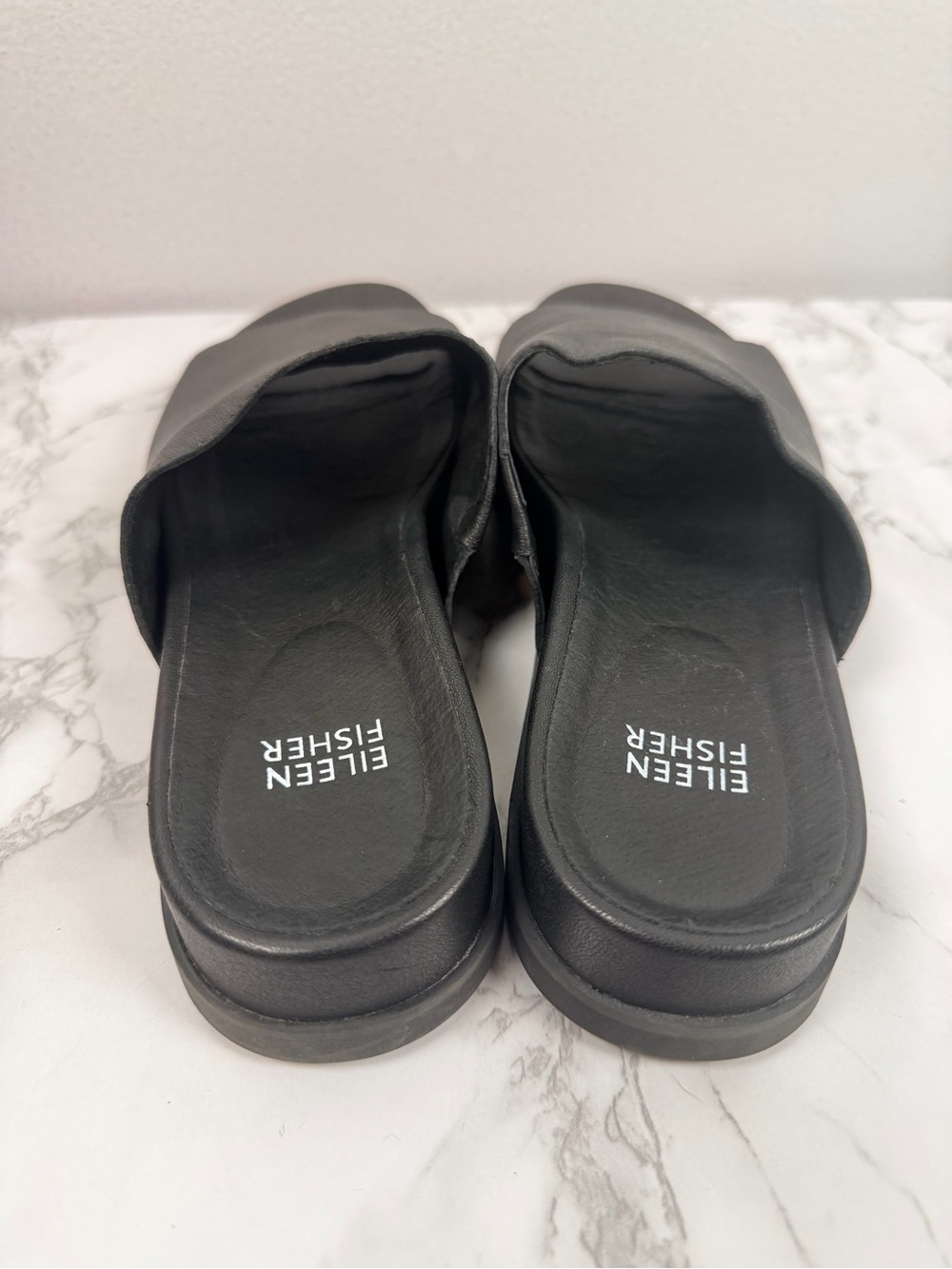 Eileen fisher black Mask Tumbled Leather Slide Sandal size 8 - Picture 3 of 7